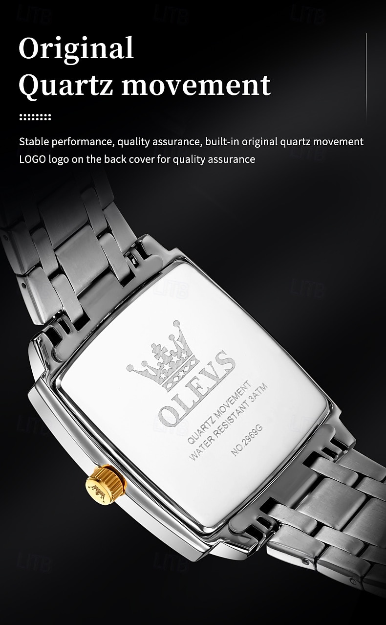 OLEVS 2969 Men's Fashion Square Watch, Waterproof, Luminous Stainless Steel, Automatic Date, Modern Quartz Movement 2025 - $47.99 –P9