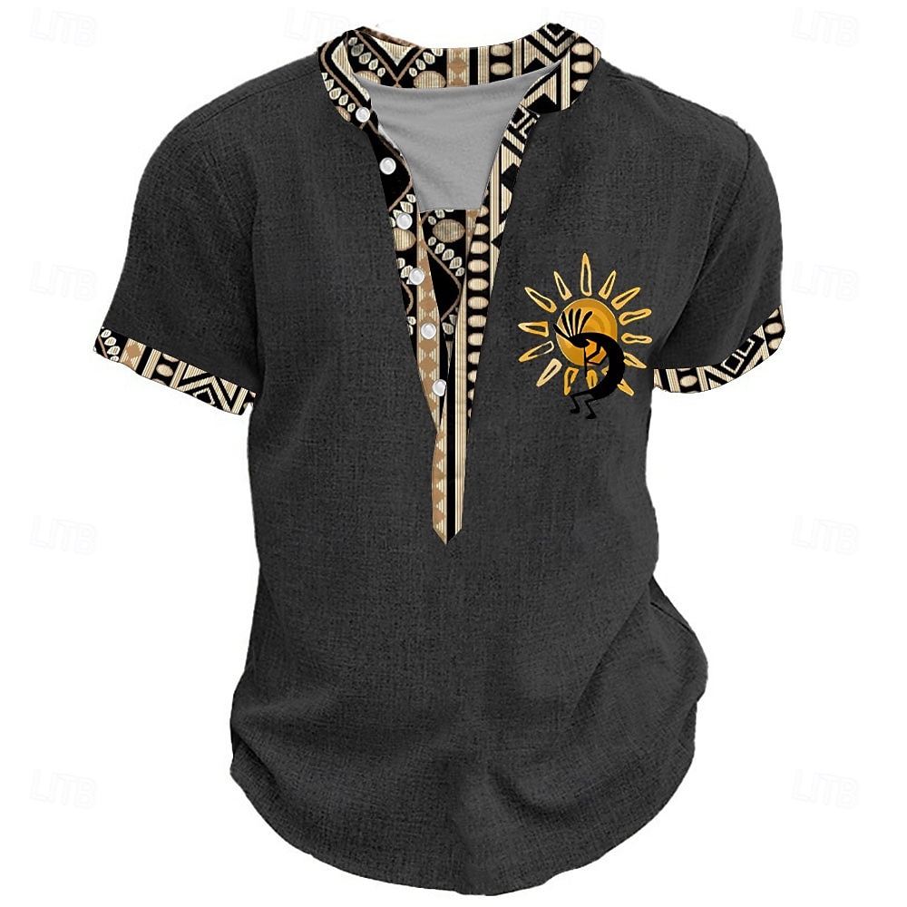 Per uomo Grafico Tribale Maglia Henley Manica Corta Stampa 3D Moda Designer Essenziale Streetwear Casuale Quotidiano Estate Primavera Blu chiaro Nero Verde Cachi Collo alla coreana Maglietta Henley del 2025 a $20.99 –P4