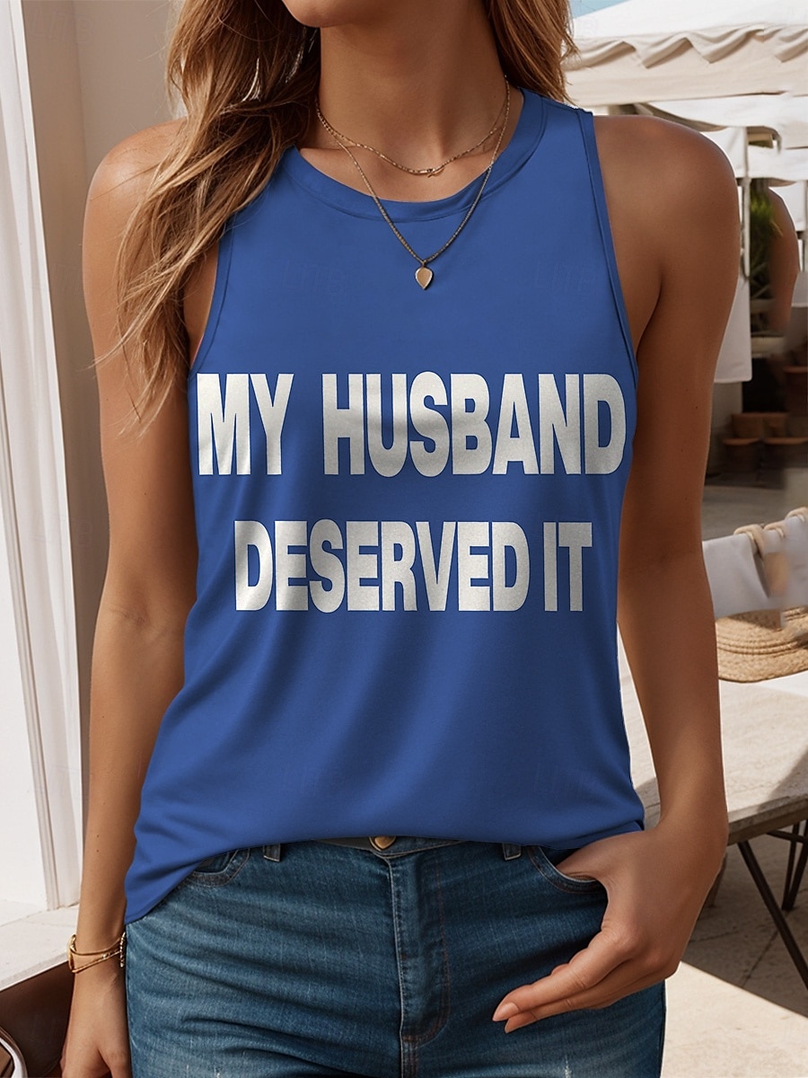 Dame Camisole Tank Top Grafisk Bokstaver Stilfull Fritid Ermeløs Crew-hals Vanlige topper Daglig Trykt mønster Svart Hvit Rød Blå Lilla Sommer Vår 2025 - $17.99 –P3