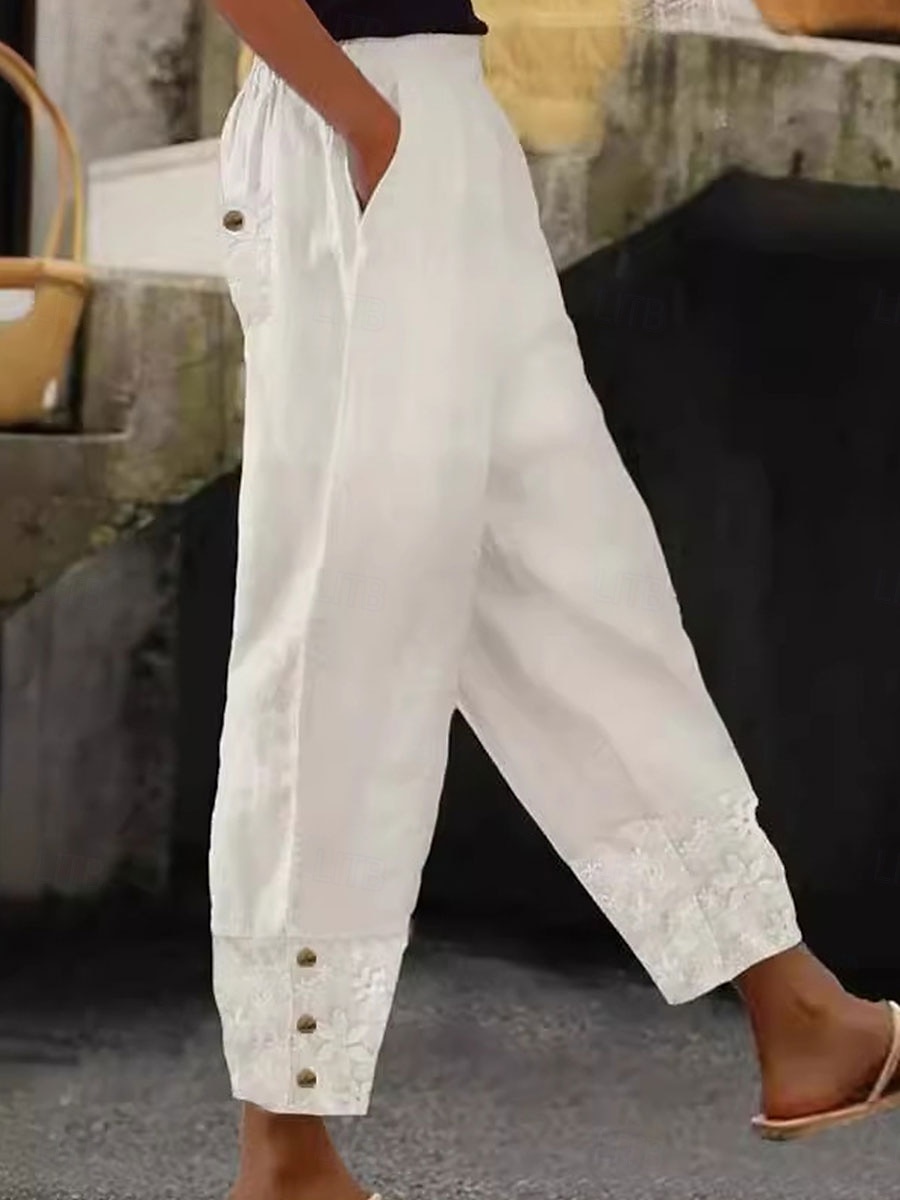Pantaloni din Bumbac și In pentru Femei Pantaloni Largi Pantaloni din In Culoare Uniformă Chinos Modă Stradă Basic Lungime Până la Gleznă Talie Medie Simplă Cu Buzunare Banda Elastică Confort 2025 - $31.99 –P4