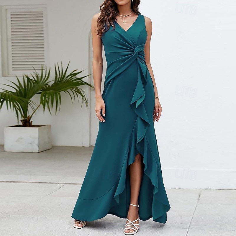 Dames Halflange jurk Feestjurk Cocktail jurk Bruiloft gast jurk Elegant Modieus Bruiloft Feest Speciale gelegenheden Normale pasvorm Effen Mouwloos V-hals Zwart Wijn Rood Marineblauw Zomer 2025 - $29.99 –P14