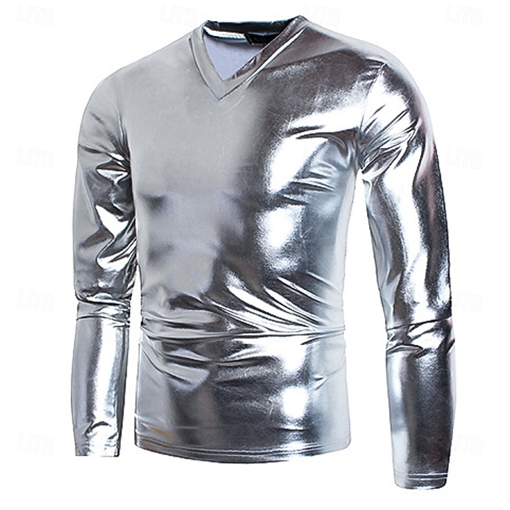 Retró 1980-as évek Póló Pulóver Diszkó Fényes latex patent Fémes Jelmez Férfi Mindszentek napja Farsang Pride Parade Büszkeség hónapja Felnőttek Ing 2025 - $20.99 –P4