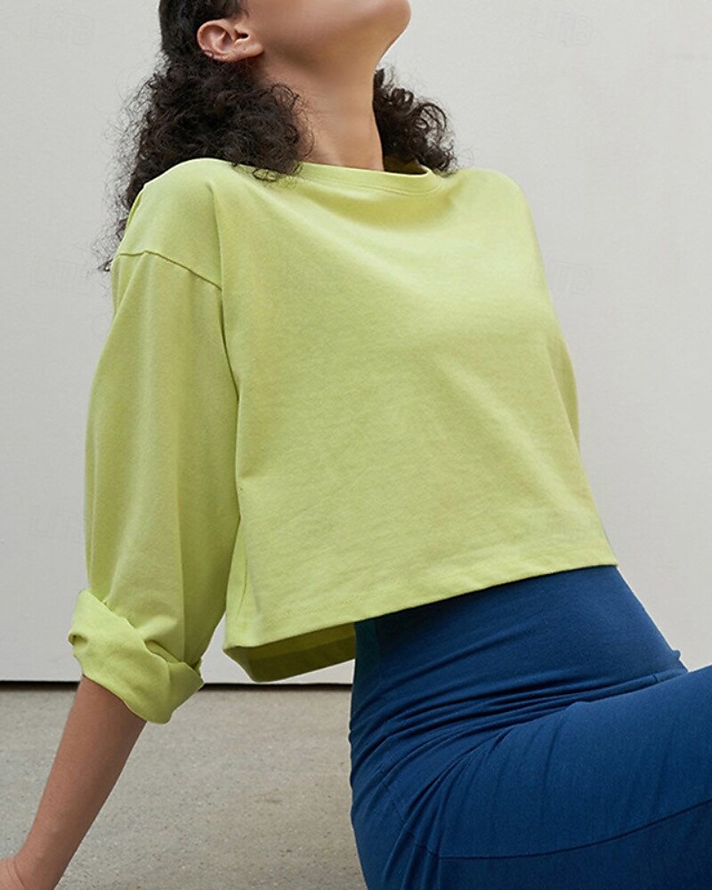 בגדי ריקוד נשים חולצה אחיד מודרני שרוולים קצרים צווארון עגול קצר Crop Tops חגים ליציאה שחור פול תלתן קיץ 2025 - $26.99 –P10