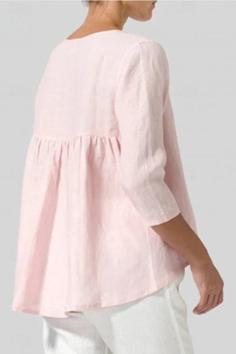 Femmes Chemisier Chemises en coton et lin Uni Basique Occasionnel Manche 3/4 Col ras du cou Hauts Réguliers Quotidien Fête Sortir Noir Blanche Rose Claire Vert Véronèse Gris Été de 2025 ? $22.99 –P3