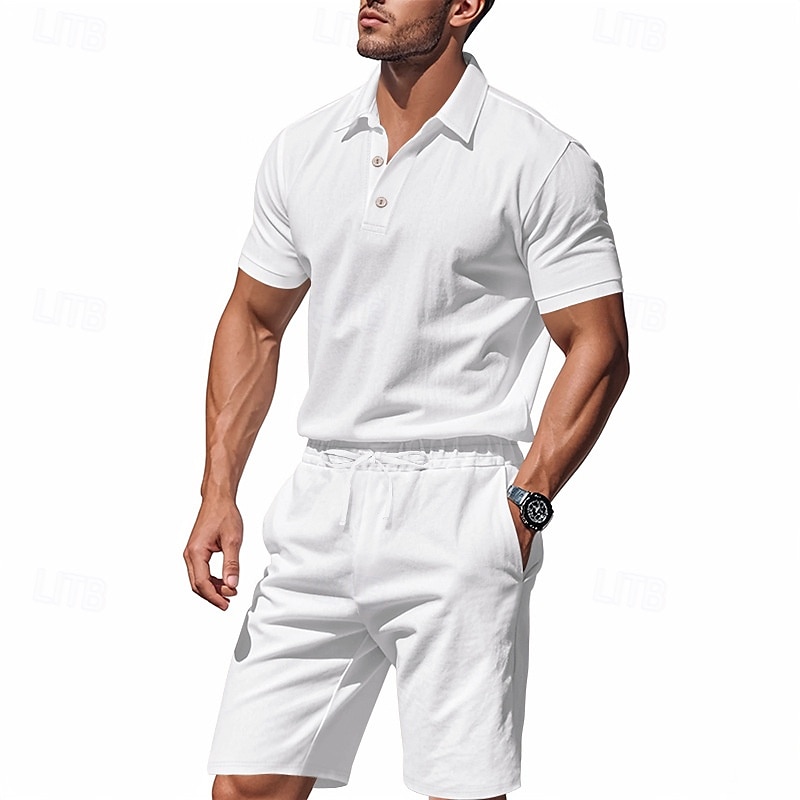Men's Golf Shirt Golf Polos Shirts Work Casual Lapel Short Sleeve Basic Modern Plain Buttons 2 Piece Summer Regular Fit Apricot Black White Navy Blue Light Grey Army Green Golf Shirt 2025 - $32.99 –P16