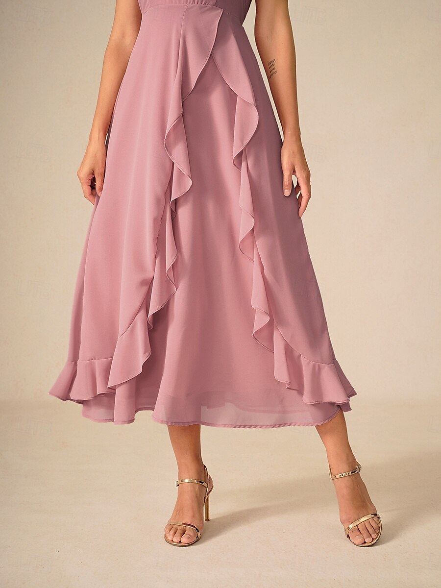 Damen Maxidress A Linie Kleid Elegant Ausgefallene Hochzeit kleid hochzeitsgast Lockere Passform Feste Farbe Kurzarm Asymmetrisch V Ausschnitt Erröten Sie Rosa Sommer Frühling 2025 - $23.59 –P3