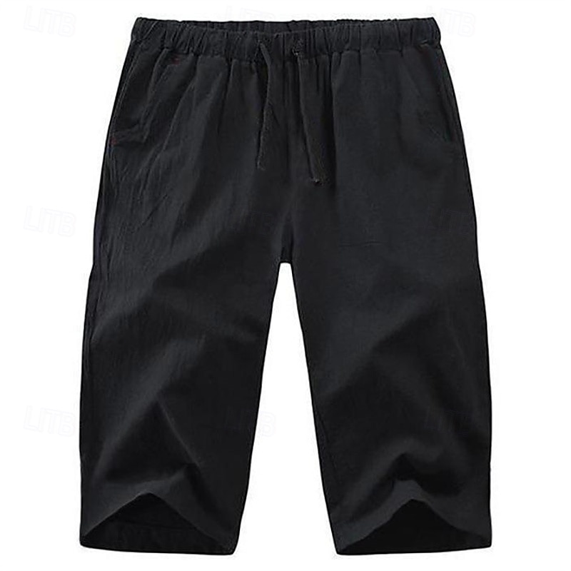 Homens Calças Capri Shorts de linho Shorts de verão Shorts de praia Bolsos Com Cordão Cintura elástica Tecido Conforto Respirável Comprimento da panturrilha Férias Feriado Praia Havaiana Boho Preto de 2025 por $16.49 –P3