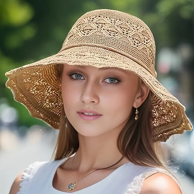 solhatt med bred brätte, elegant vikbar strandhatt som andas för kvinnor, handtvättbar, stor sommarhatt för solskydd 2025 - $16.49 –P3
