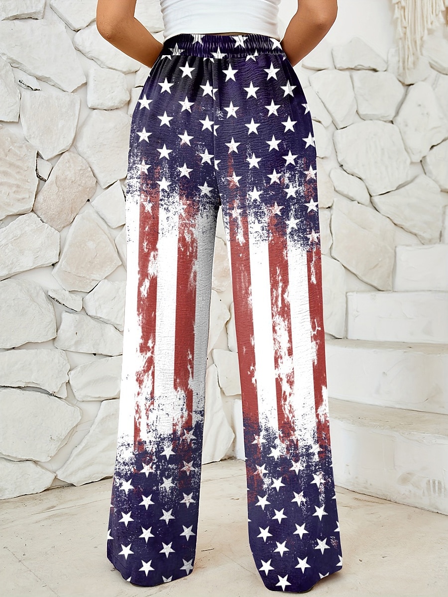 Independence Day Patriotic Women's Wide Leg Chinos Baggy Pants Beach Shorts Vacation Vintage Fashion Full Length High WaistPantsGraphic Flag Flag Printing Micro-elastic Casual Daily Vacation 2026 - $27.99 –P2