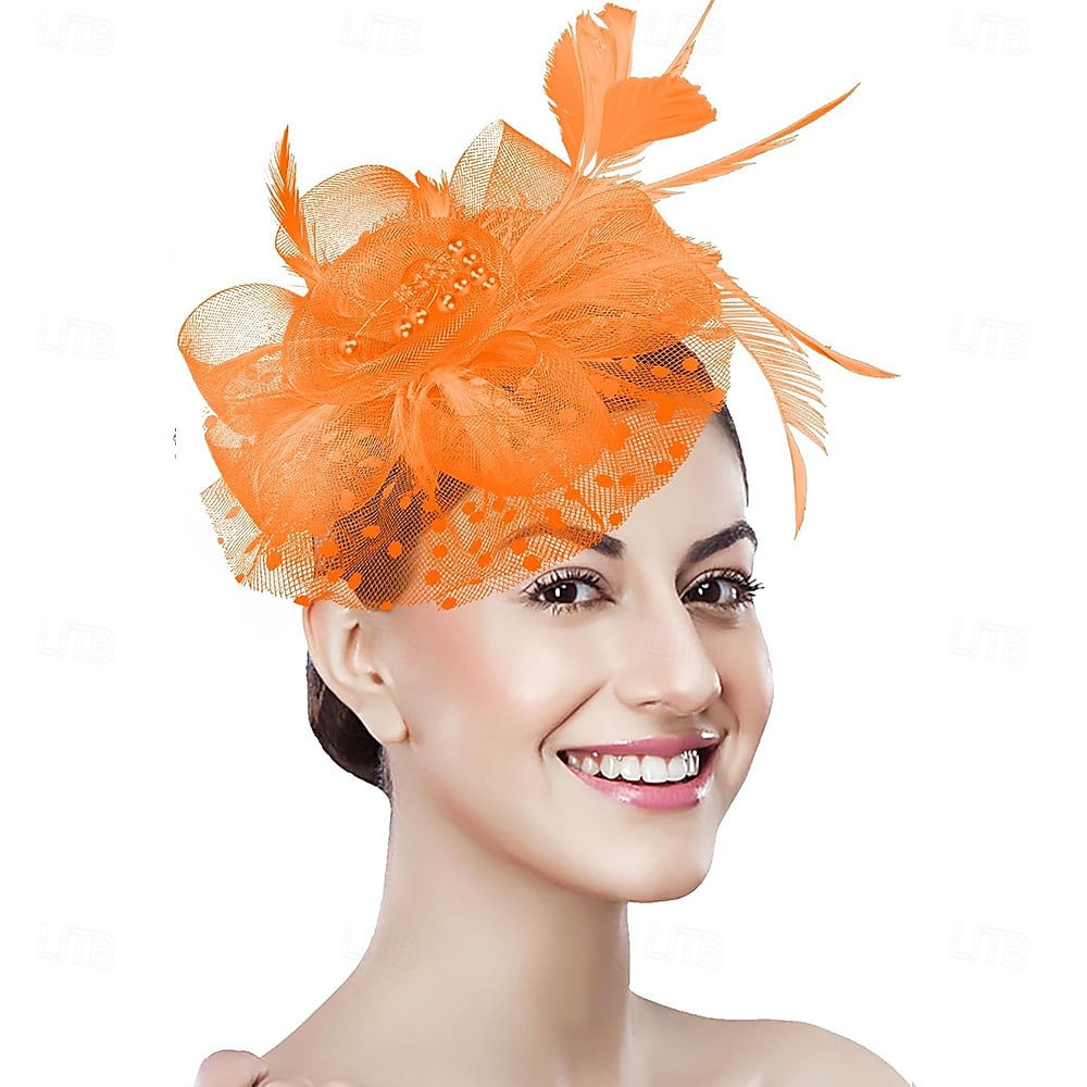 غطاء للرأس ريشة صاف قبعة فيدورا زفاف حفلة ليلية حفلة شاي سباق خيول كوكتيل عتيق لطيف مع ريش خوذة أغطية الرأس 2025 - $48.99 –P34