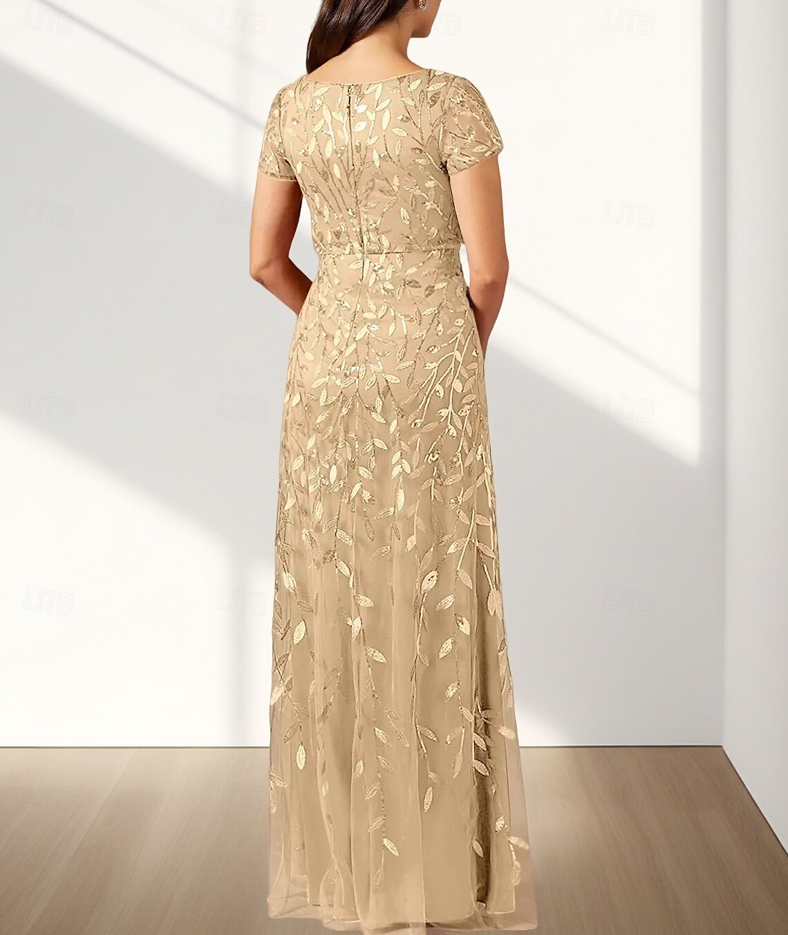 Rochie A-line pentru mama mirilor invitat la nuntă elegantă cu guler rotund lungime la podea dantelă mânecă scurtă cu detalii din dantelă 2025 - $169.99 –P2