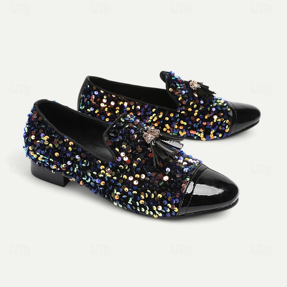 Men's Black Sequin Loafers with Bow – Prom and Formal Party Slip-On Shoes for Nightclubs, Red Carpet Events and Gala Dinners 2025 - $109.99 –P7