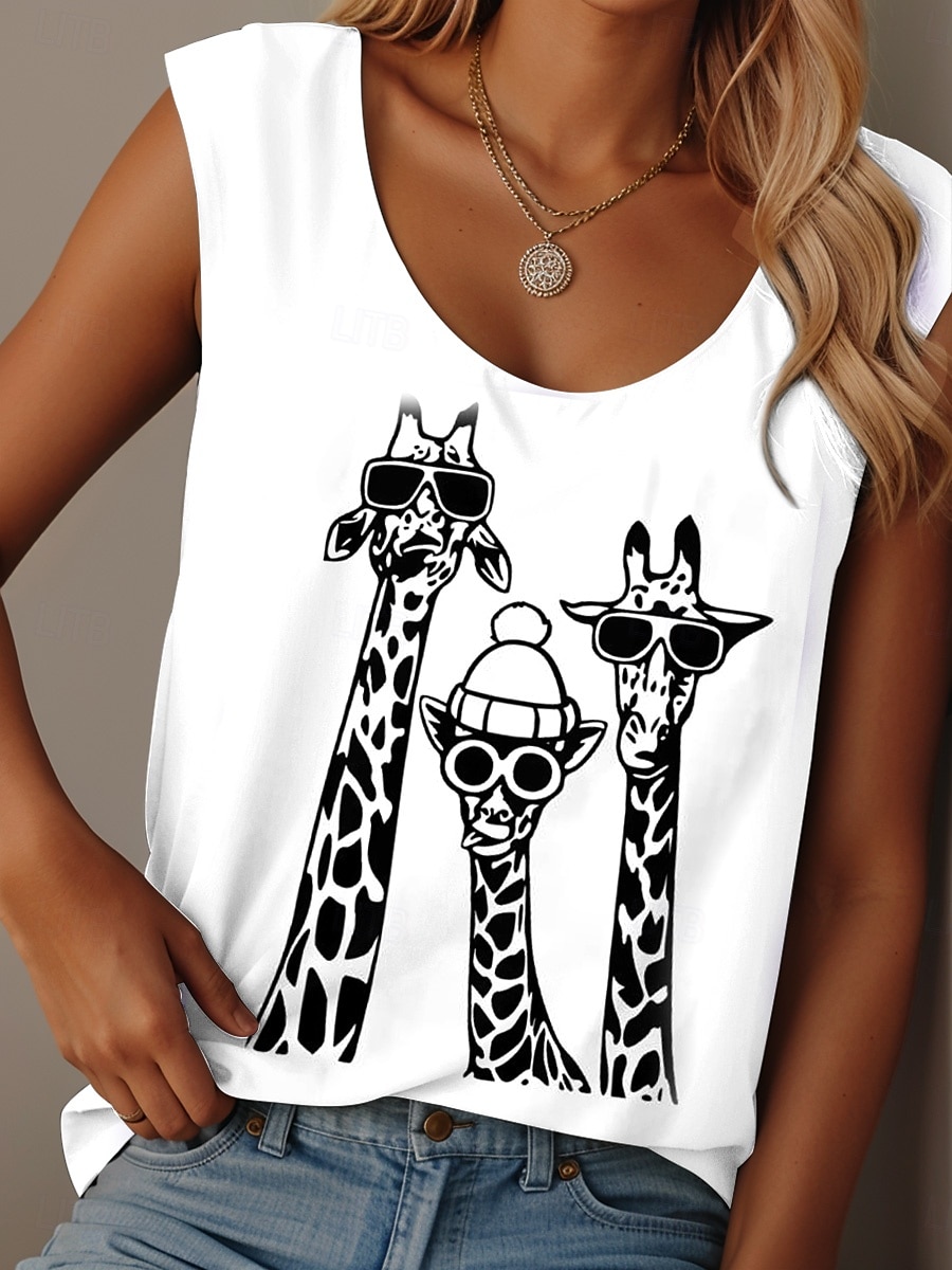 Damen Camisole-Tanktop Grafik Tiermotiv Graffiti Täglich Lässig Ärmellos Rundhalsausschnitt Rundausschnitt Normale Oberteile Täglich Druck Schwarz Weiß Rosa Blau Purpur Sommer 2025 - $19.99 –P1