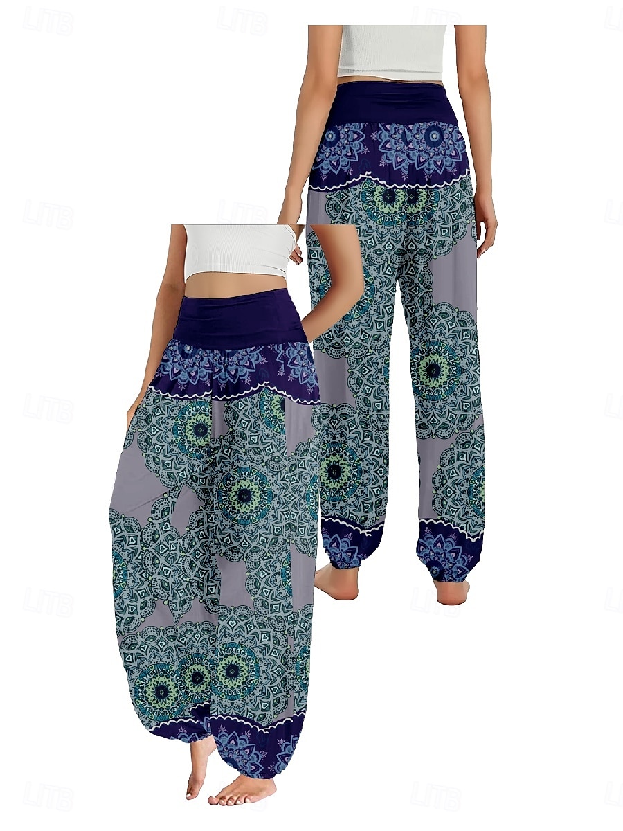 Damen Leinen-inspirierte Hosen Weites Bein Hosen Hose Ethno-Stil Lässig Boho Volle Länge Hohe Taille Blumen Grafik Paisley-Muster Tasche Elastischer Bund Drucken Atmungsaktivität Weich Mikroelastisch 2025 - $21.99 –P12