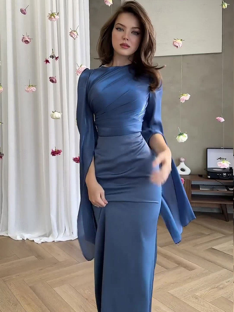 Sellő Trumpet Quinceanera Ruhák Elegáns Ruha Formális Esküvő Padló Hosszú Ujjú Crew Nyak Bársonyos Ráncokkal 2025 - $79.99 –P5