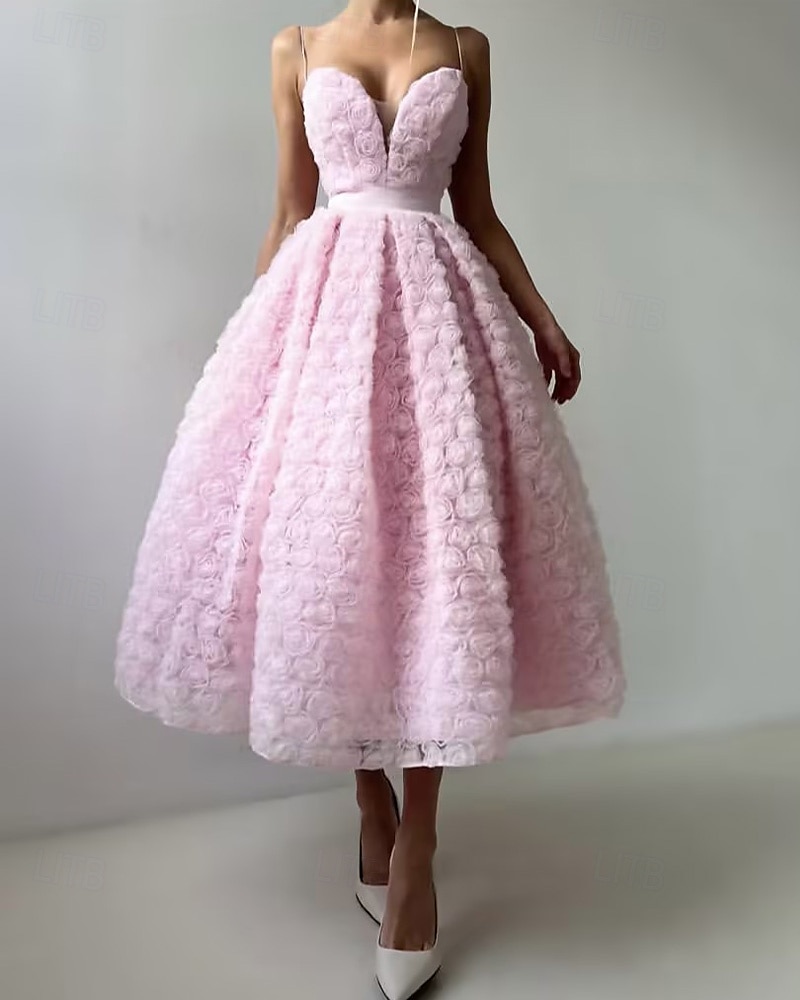 Vestidos de Coquetel em A Vestido Estilo Celebridade Formal para Casamento Comprimento até o Chão Sem Manga Decote Profundo Cinto Faixa Tule com Flor de Rosa de 2025 por $164.99 –P1