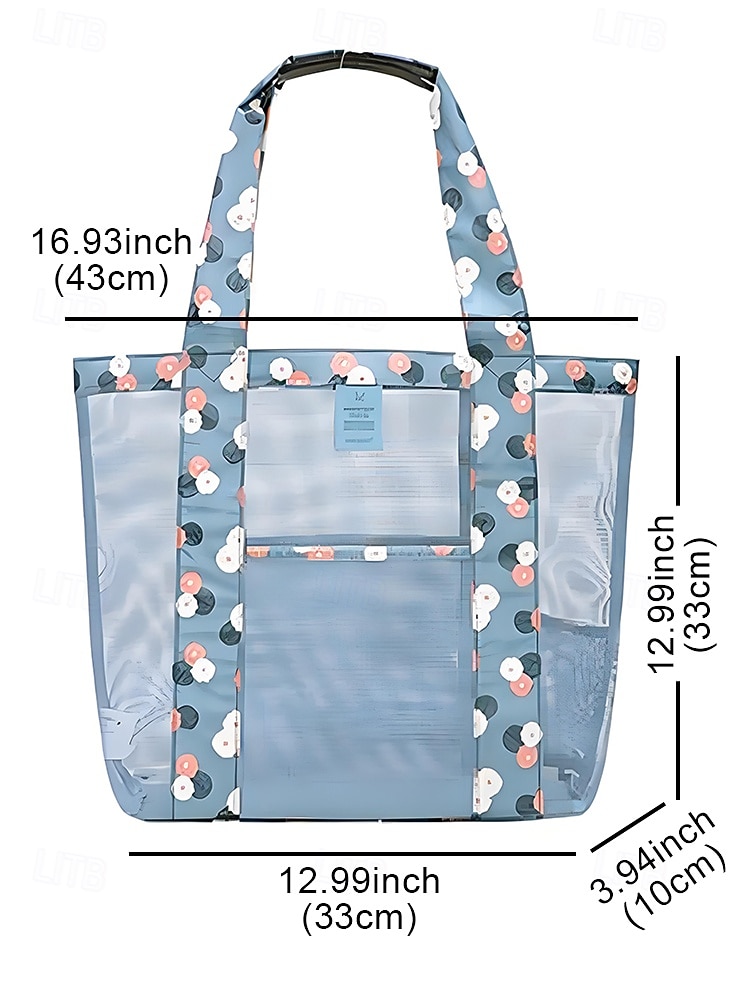 женская пляжная сумка-тоут с цветочным принтом из сетки – большая водонепроницаемая летняя сумка через плечо с карманами, легкая и дышащая для отпуска, бассейна и путешествий, винно-зеленого цвета, темно-синего цвета 2026 - $11.99 –P9