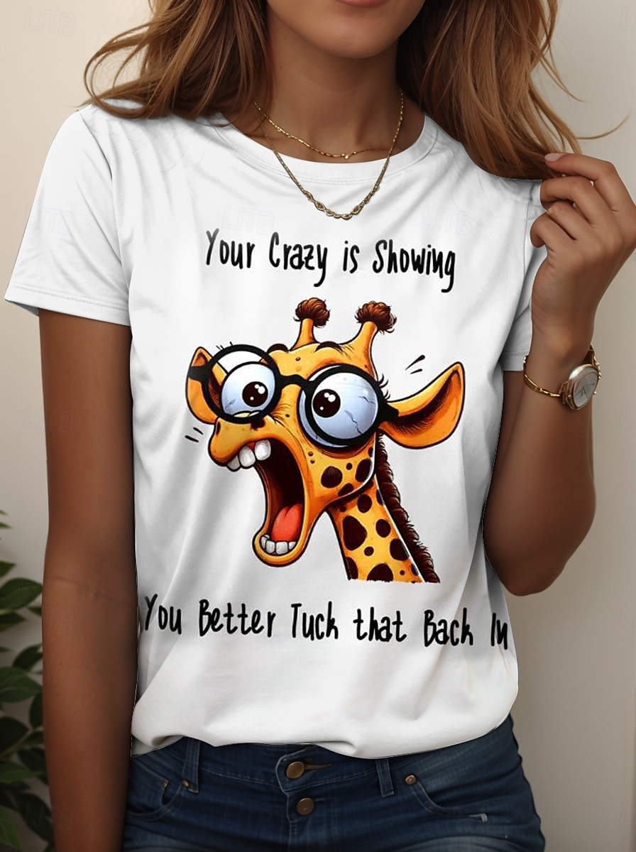 Damen T Shirt Grafik Tiermotiv Buchstabe Stilvoll Klassisch Lässig Kurzarm Rundhalsausschnitt Normale Oberteile Täglich Druck Schwarz Weiß Rosa Blau Purpur Sommer 2025 - $19.99 –P5