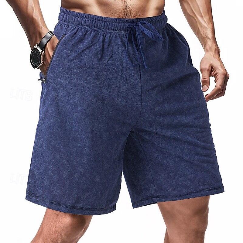 Men's Athletic Shorts Sweat Shorts Shorts Summer Shorts Pocket Drawstring Elastic Waist Plain Comfort Breathable Short Outdoor Sports Classic Casual Black Navy Blue 2025 - $17.99 –P12