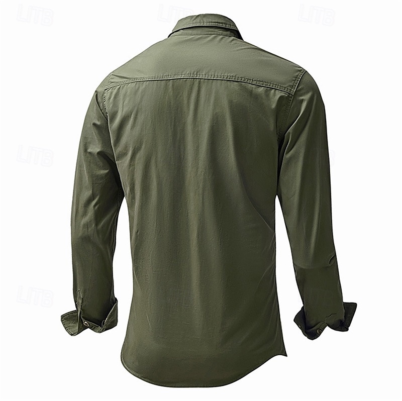 Men's Shirt Summer Shirt Casual Shirt Button Up Shirt Cargo Shirt Black White Red khaki Dark Blue Long Sleeve Plain Shirt Collar Vacation Hawaiian Pocket Clothing Apparel 100% Cotton Fashion Casual 2025 - $16.49 –P9