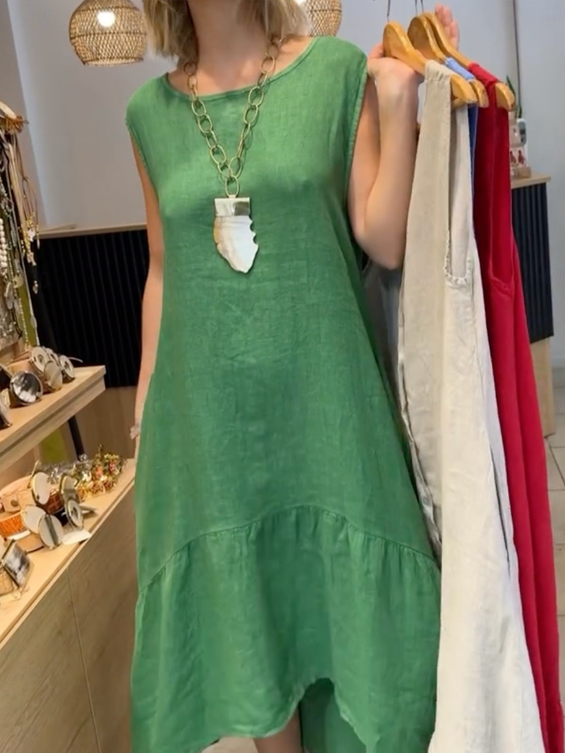 Pentru femei Rochii Midi Rochie A line Rochie de vară Casual Zilnic Concediu Plajă Fit regulat Simplu Fără manșon Stil Nautic Galben Roșu-aprins Trifoi Vară 2025 - $32.99 –P2