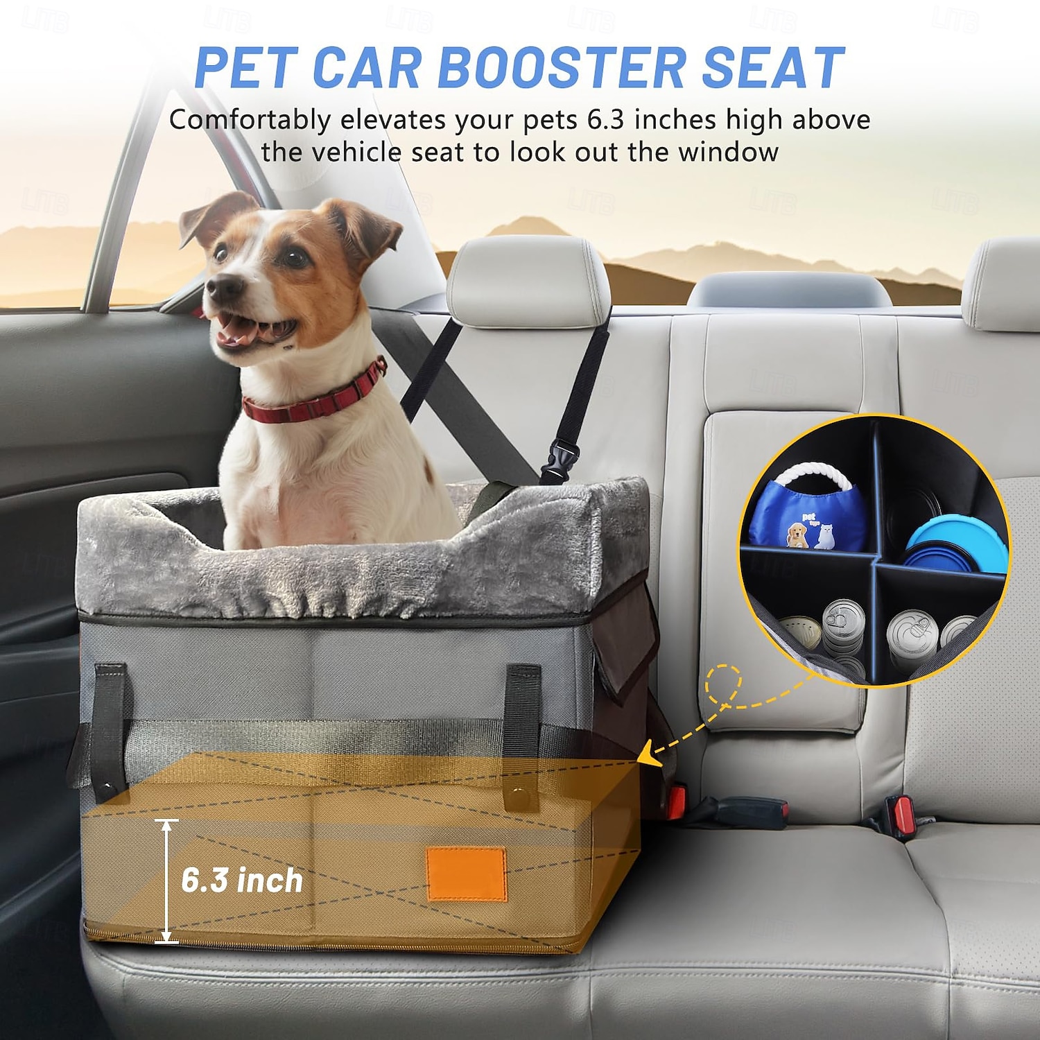 Portable Pet Booster Seat Dog Car Seat for Small Dogs with 2 Clip-On Safety Leashes and Adjustable Straps 2025 - $55.99 –P10