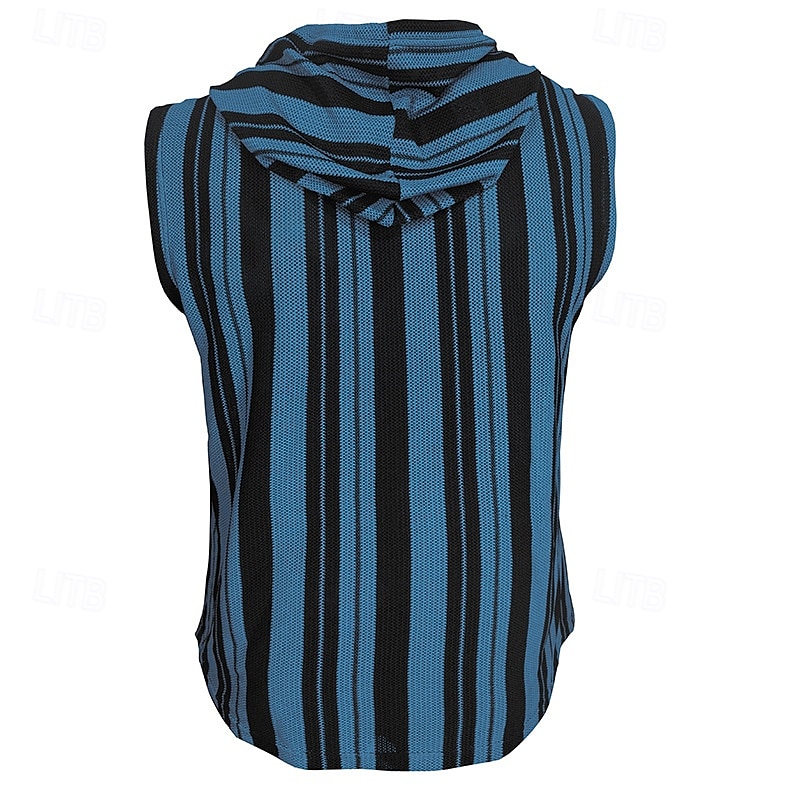 Herr Linne Undertröjor Ärmlös tröja Ärmlös Huva Sommar Randig Mode Designer Grundläggande Ficka Semester Gata Utekväll Svart Blå Mörkblå Topp t-shirt för män 2025 - $30.99 –P13