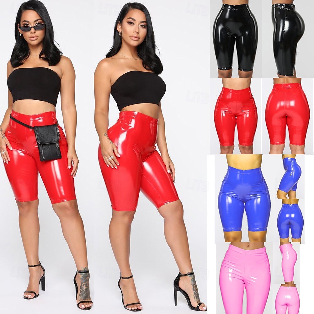 Retro Vintage 1980er Mittelschenkel PU-Shorts Biker-Shorts Fahrradhosen Disco Lack-Latex glänzend Metallisch Kostüm Damen Halloween Karneval Pride Parade Pride-Monat Erwachsene Shorts Sommer 2026 - $18.99 –P1