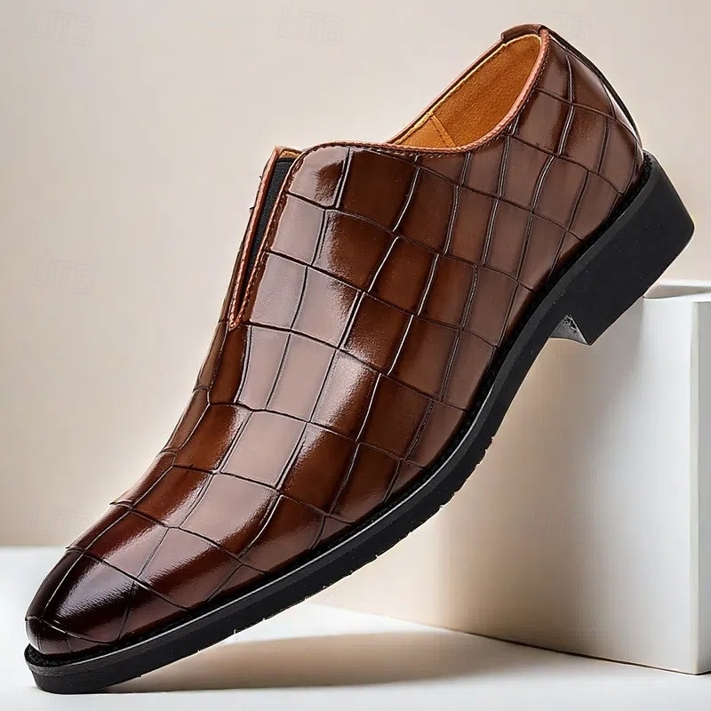 scarpe slip-on da uomo in similpelle con motivo coccodrillo bordeaux – scarpe casual eleganti per eventi smart-casual del 2026 a $54.99 –P3