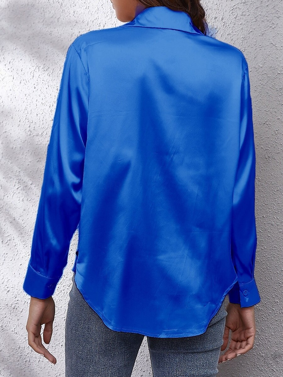 Dames Overhemd Effen Kleur Bloemig Effen Stijlvol Modern Casual Lange mouw Overhemdkraag Normale tops Dagelijks Knop Zwart Wit Blozend Roze Wijn Marine Blauw Zomer Lente 2025 - $14.99 –P5