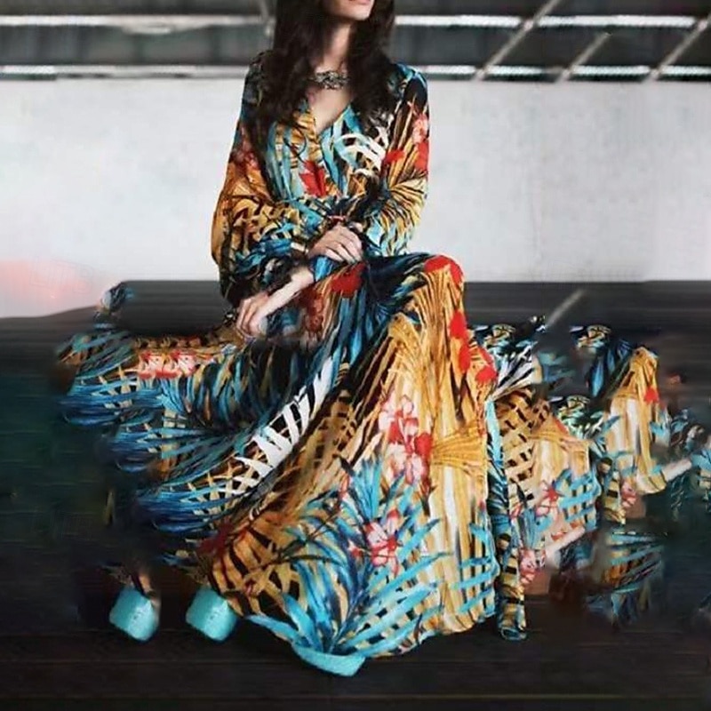 Per donna Abito Lungo Maxi Abito Abito Floreale Moda All'aperto Data Uscire Vestibilità regolare Fiore Senza Maniche Scollo a V Giallo Blu marino Blu Fucsia Estate del 2025 a $26.99 –P5