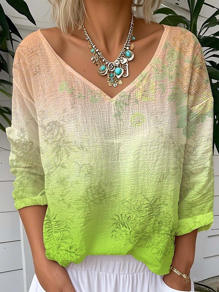 Femmes Chemisier A Ombre Fleuri Graphique ancien Tropical Élégant Manche 3/4 Col en V Hauts Réguliers Quotidien Sortir Week-end Vert Claire Rose Claire Été Printemps de 2025 ? $24.99 –P2