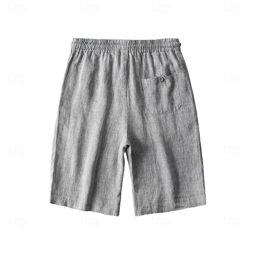 herrshorts i 100 % linne enfärgad knälång utomhus casual daglig semester etnisk stil denim blå ljus khaki oelastisk 2025 - $41.99 –P15