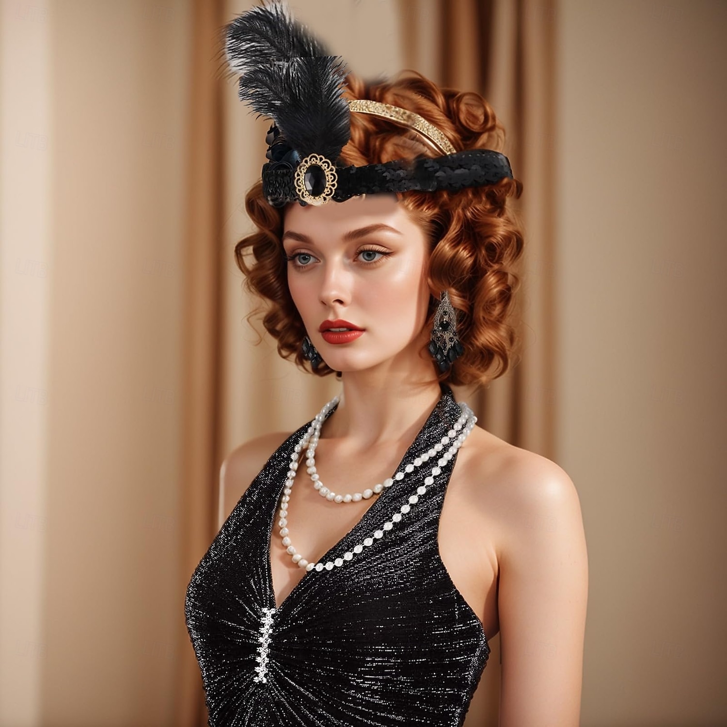 Den store Gatsby Flapperpannebånd i 1920-stil Perlearmbånd Øredobb Den store Gatsby Fjær Kontor / Bedrift Glitrende glitter Dame Karneval Valentinsdag Maskerade Festkveldsklær Maskerade Festival 2025 - $20.99 –P5