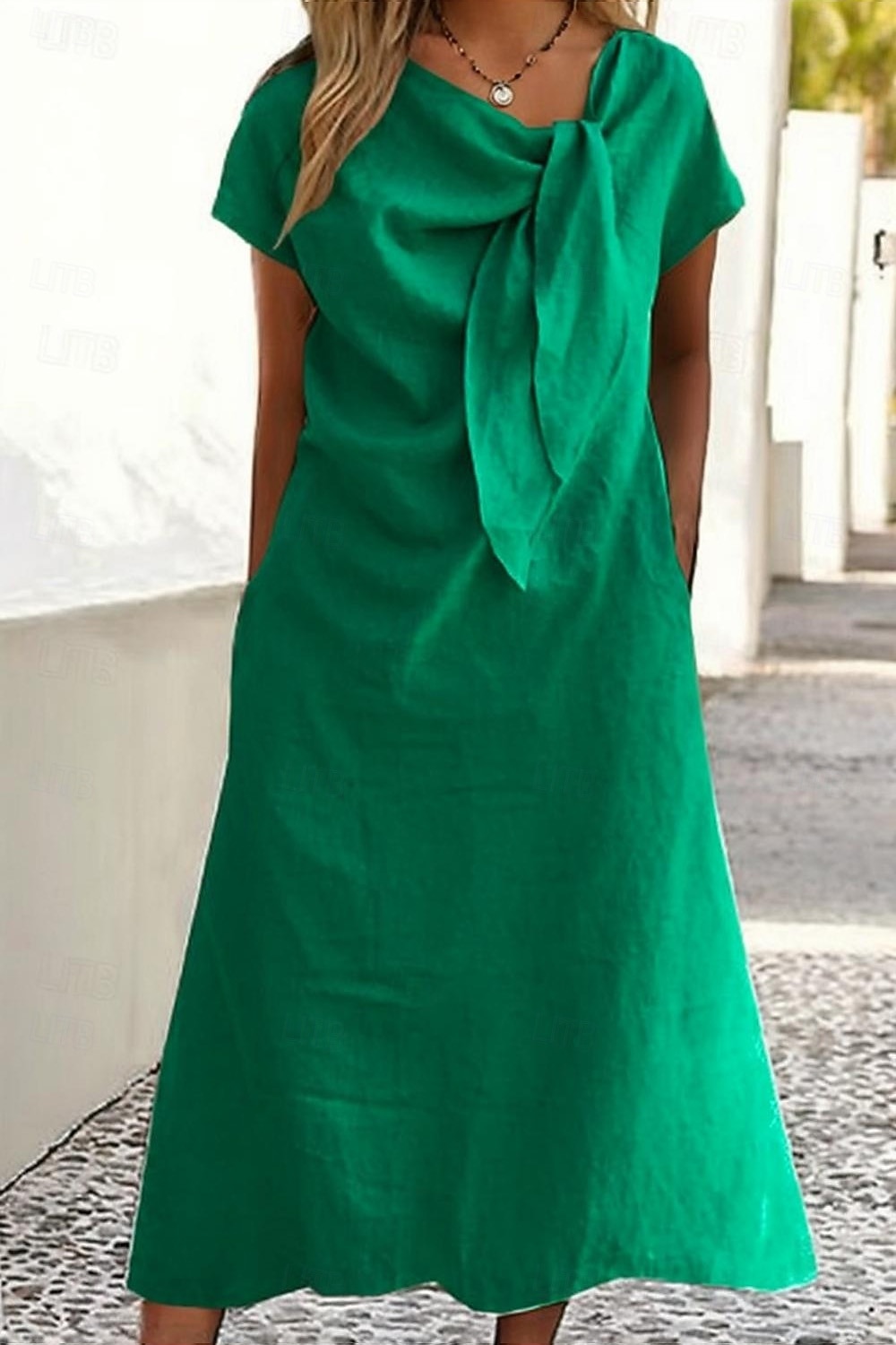 Damen Midikleid Kunstbaumwollleinen Shiftkleid Mode Klassisch Outdoor Ferien Wochenende Normale Passform Einfach Kurzarm Rundhalsausschnitt Gelb Orange Grün Khaki Sommer 2026 - $26.99 –P3