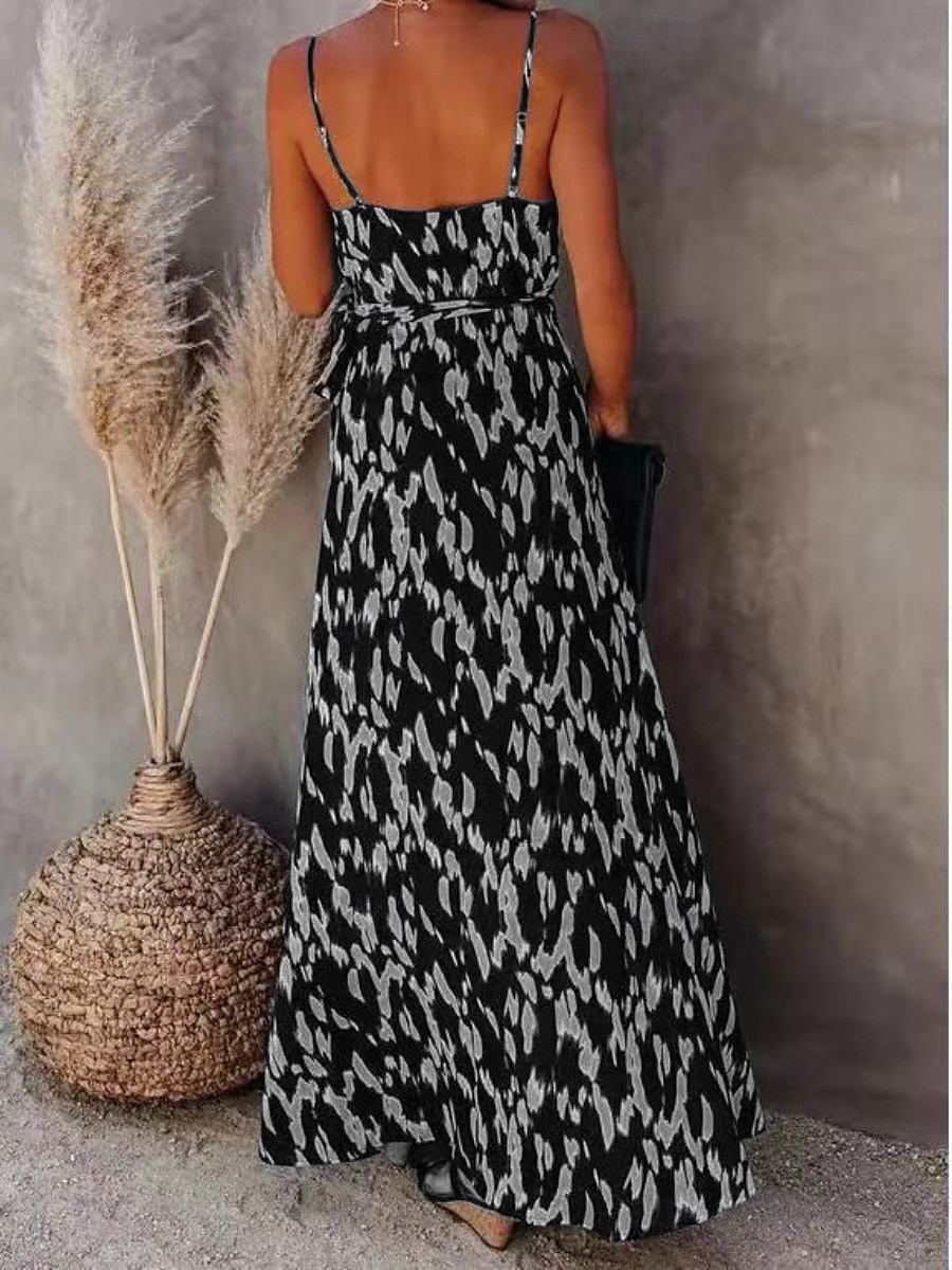 Damen Maxikleid A Linie Kleid Unterkleid Urlaub Lässig Boho Outdoor Ausgehen Strand Standard Passform Grafik Geometrisch Ärmellos Spaghettiträger Weiß Leicht Braun Blau Grau Sommer 2025 - $29.99 –P7
