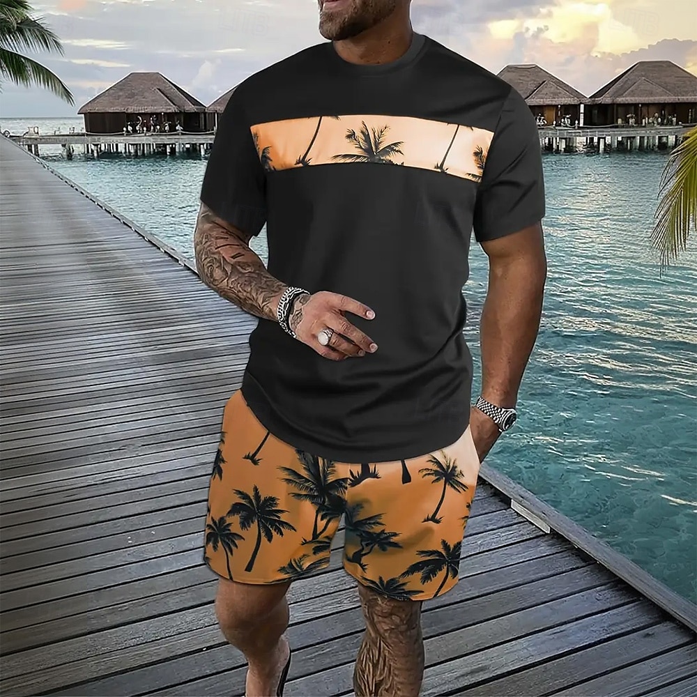 Herr Palmträd 2st T-shirts uppsättningar Summer Tops Kortärmad Korta byxor Rund hals Ledigt Tillflykt Ledigt Utekväll Semesterkläder 3D-utskrift Sommar Blå Rodnande Rosa Grön 2025 - $25.99 –P7