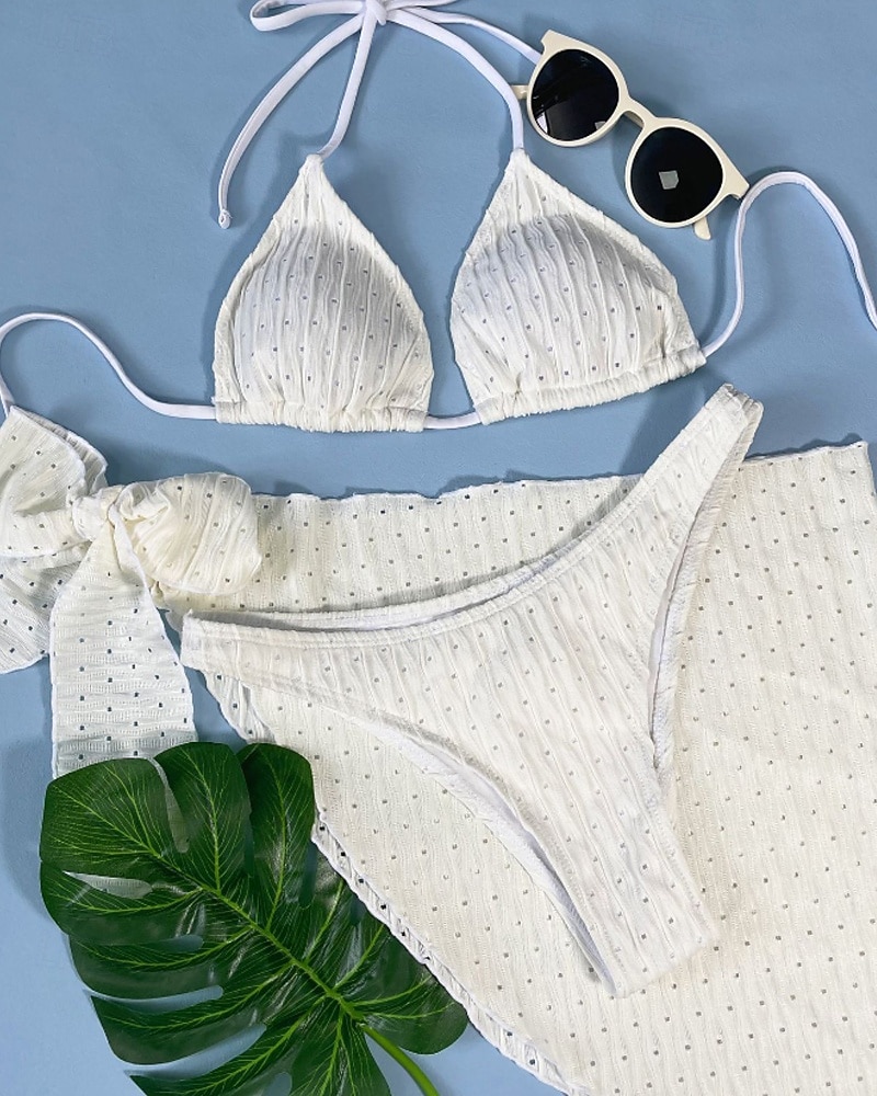 Femmes Maillots de Bain Bikini Trois Pièces Maillot de bain Dos nu Tropical Tenues de plage Uni Col Halter Sans manches Maillots de bain de 2025 ? $21.99 –P3