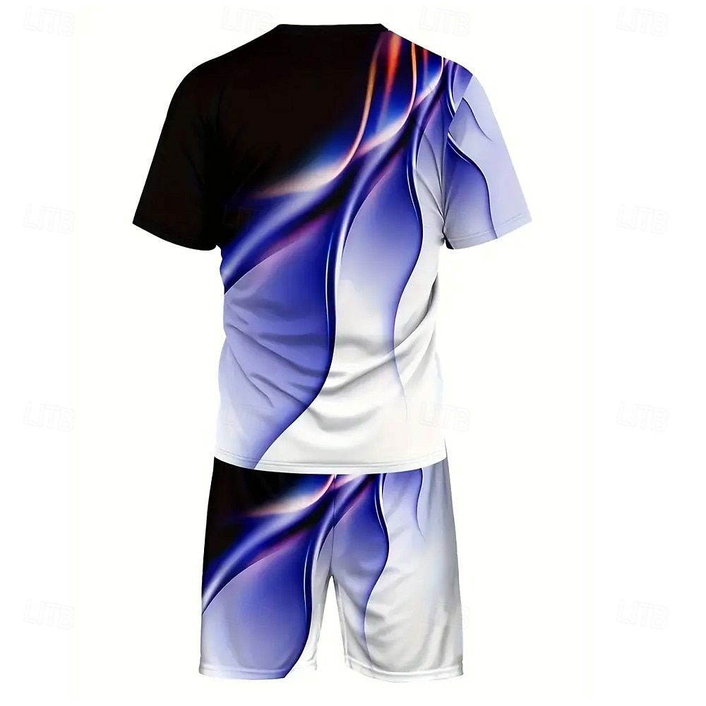 Homens Geométrico Linha 2pcs Conjuntos de camisetas Tops de verão Manga Curta Calças curtas Gola Redonda Desporto Casual Diário Desportos e Ar livre Casual Diário Impressão 3D Verão Azul Preto de 2026 por $25.99 –P2