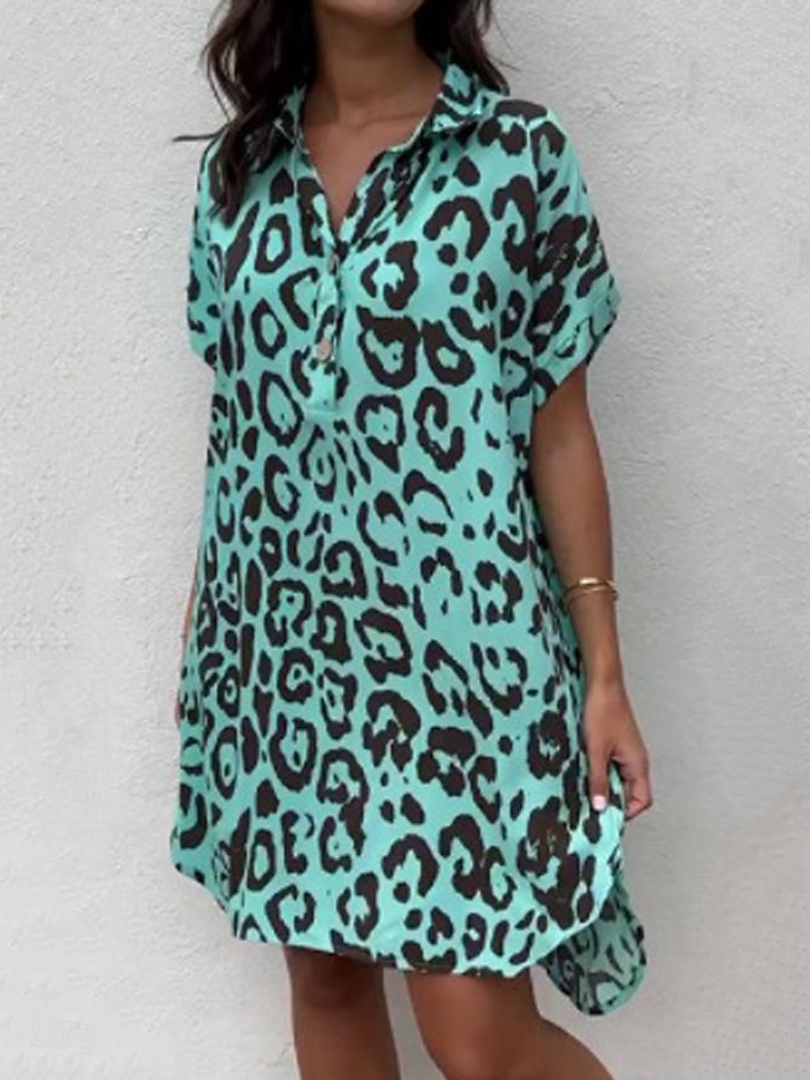 Women's Mini Dress Shirt Dress Casual Dress Summer Dress Fashion Modern Daily Weekend Regular Fit Floral Leaf Long Sleeve Shirt Collar Black White Blue Green Summer 2025 - $21.99 –P2