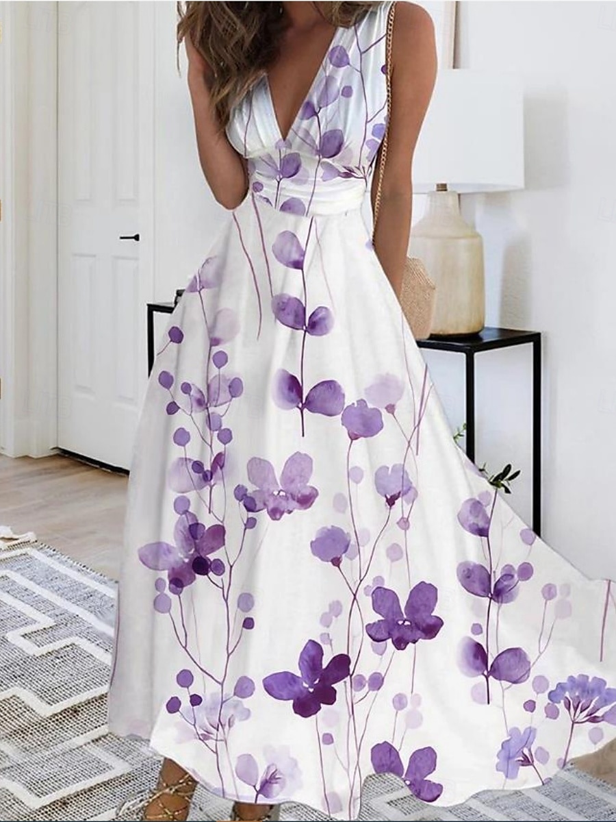 Femmes Robe Longue Maxi Robe Robe Décontractée Robe évasée Robe d'été Mode Moderne Quotidien Plage Week-end Coupe régulière A Ombre Fleuri Sans manches Col en V Noir Rouge Bleu Violet Été de 2025 ? $22.99 –P5