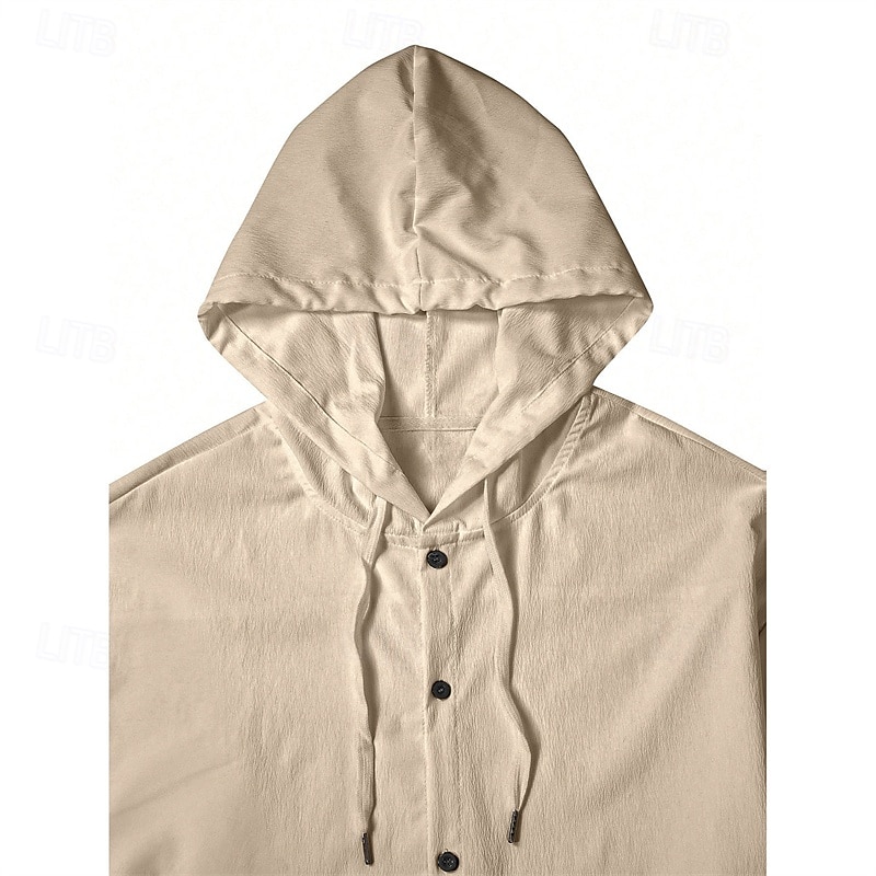 Men's Shirt Summer Shirt Casual Shirt Beach Shirt Button Up Shirt Black White Dark Navy Brown khaki Long Sleeve Plain Hooded Holiday Casual Daily Button-Down Clothing Apparel Polyester Fashion Casual 2025 - $27.99 –P2