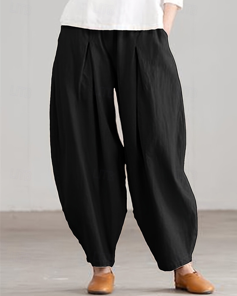 Per donna Pantaloni in cotone e lino Pantaloni harem Moda Streetwear Comfort Lunghezza intera Misura del girovita medio Semplice Tasca Elastico in vita Comodo All'aperto Confortevole Streetwear del 2025 a $24.99 –P3