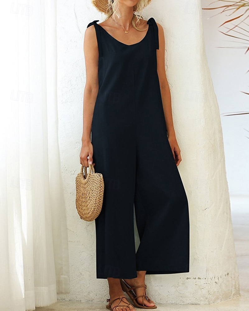 Women's Normal Dungarees Jumpsuit Streetwear Solid Color Sleeveless V Neck Backless Pocket Street Daily Regular Fit Black White Light Green Summer 2026 - $24.99 –P11