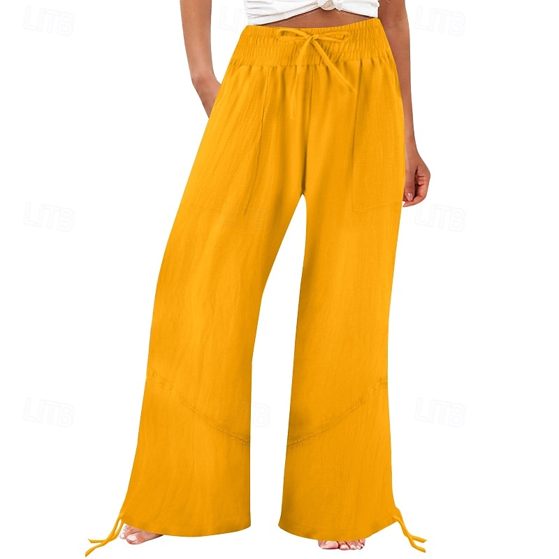 Women's Cotton Linen Shorts Linen-Inspired Pants Cotton Linen Pants Fashion Full Length Natural Plain Pocket Elastic Drawstring Design Comfy Outdoor Comfortable Outdoor Street Going out Orange red 2025 - $29.99 –P7