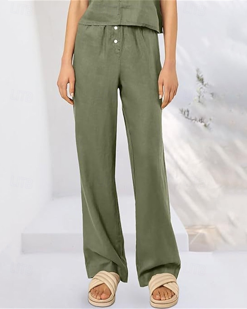 Per donna Pantaloni in cotone e lino Pantaloni Palazzo Moda Streetwear Comfort Lunghezza intera Misura del girovita medio Semplice Tasca Elastico in vita Comodo All'aperto Confortevole Streetwear del 2025 a $27.99 –P15