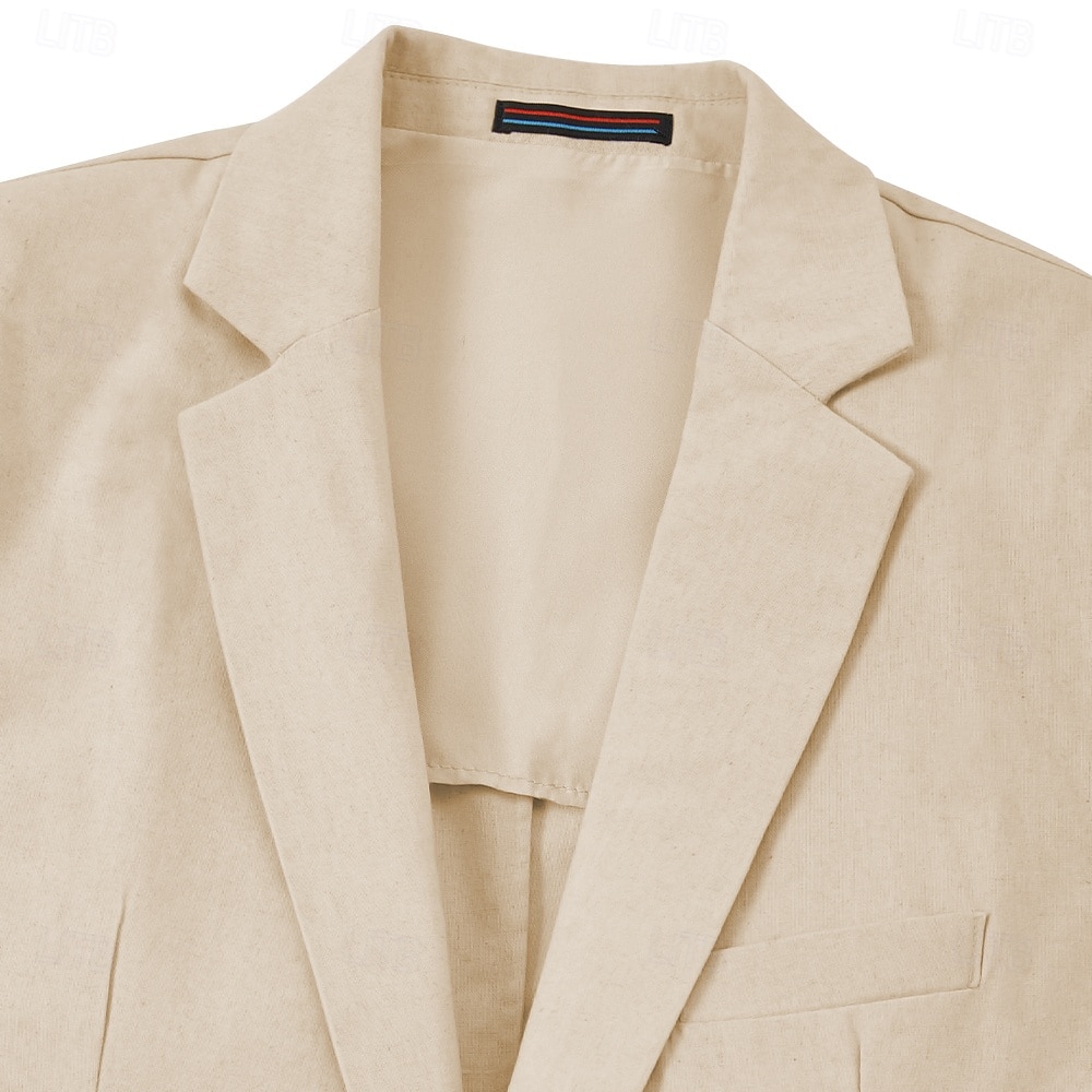 Men's Beach Wedding Linen Suits Khaki Half Lined Lightweight Casual Summer Solid Colored Standard Fit 2 Piece Single Breasted Two-buttons 2025 - $125.99 –P4