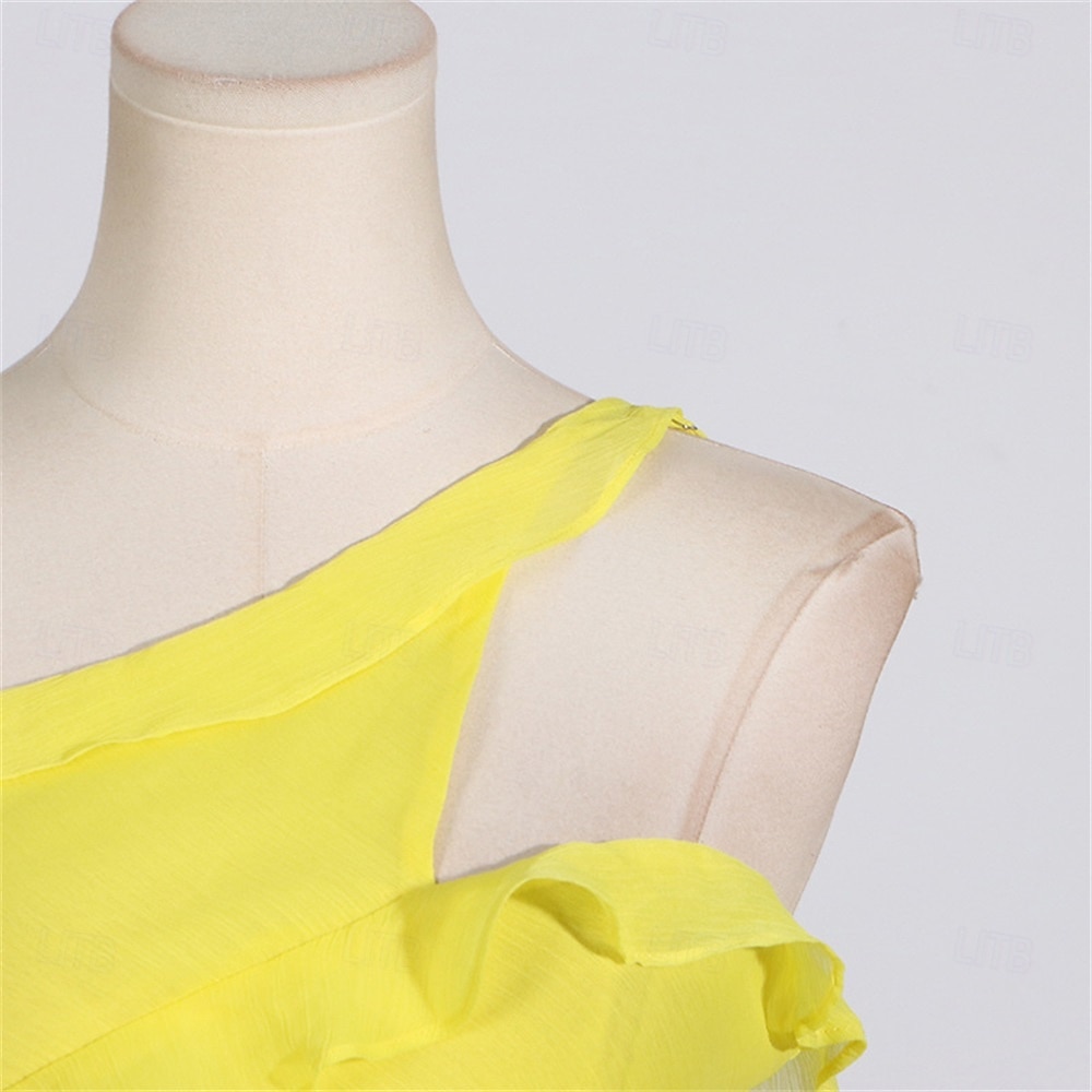 Mermaid / Trumpet Yellow Dresses Ruffle Dress Semi Formal Wedding Guest Dress Asymmetrical Sleeveless One Shoulder with Slit 2025 - $99.99 –P9
