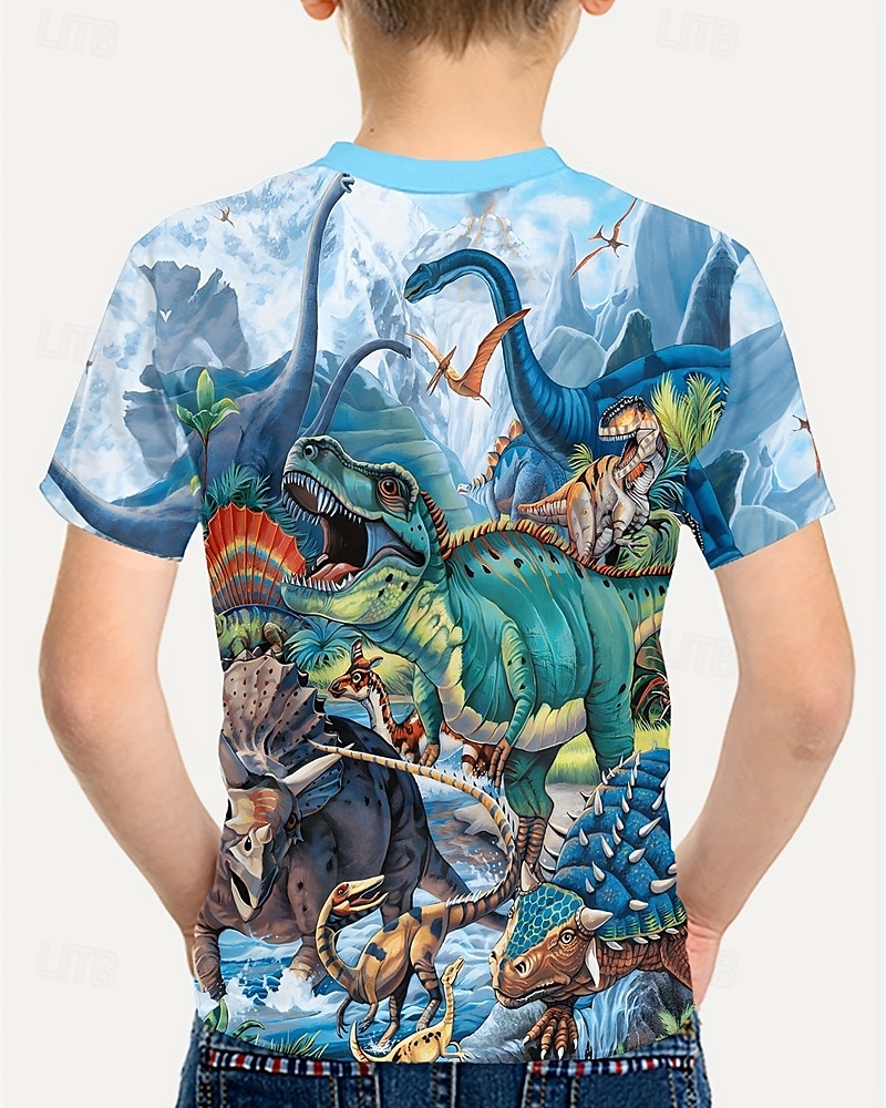 Jongens 3D Dinosaurus T-shirt Korte mouw Zomer Lente Modieus Basic Kinderen 4-12 jaar Strakke ronde hals Buiten Casual Dagelijks Normale pasvorm 2025 - $14.49 –P2