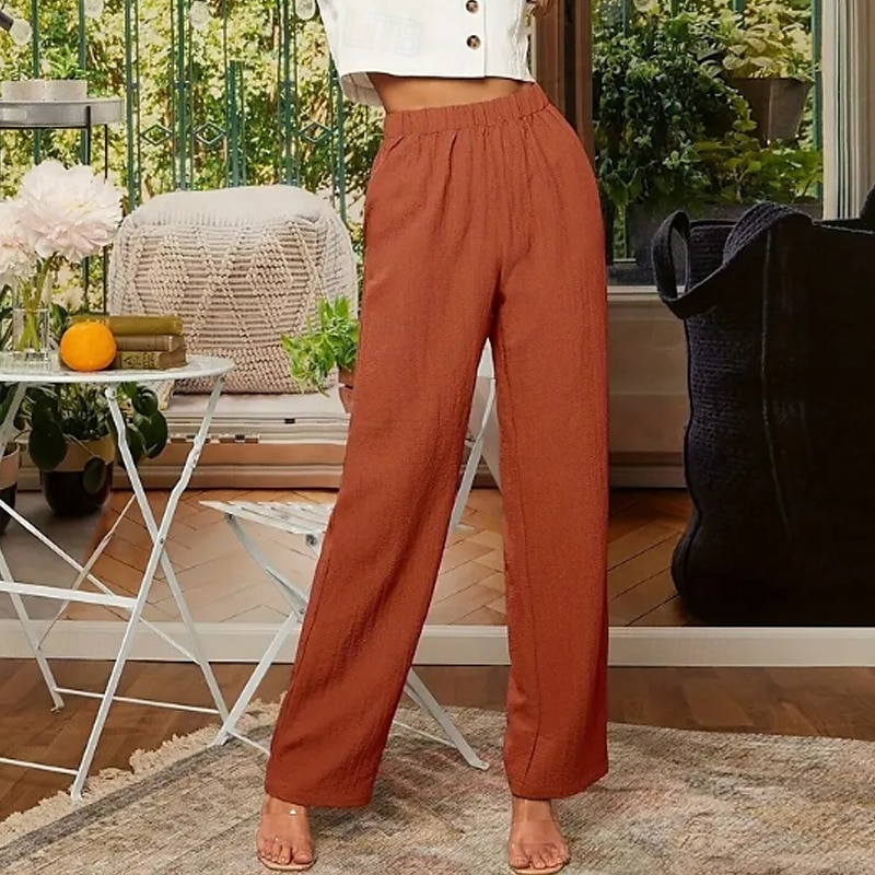 Women's Cotton Linen Pants Slacks Streetwear Casual Full Length Natural Plain Elastic Waist Comfy Comfortable Casual Daily Weekend Grey Navy Black Army Green Summer Regular Fit 2025 - GBP £21.99 –P7